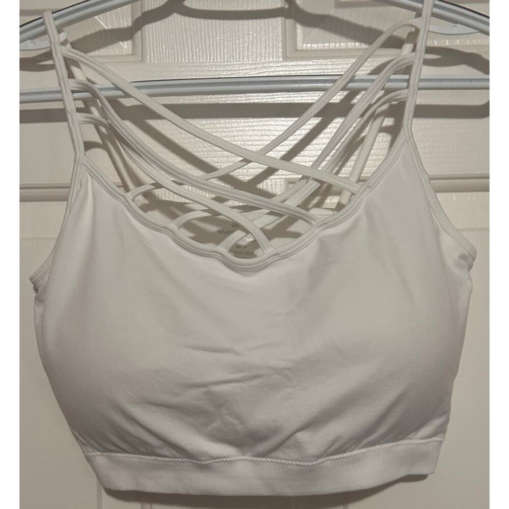 Zenana Women's White Bralette Multi-Strapped Crisscross Lattice Design Size 2-3X